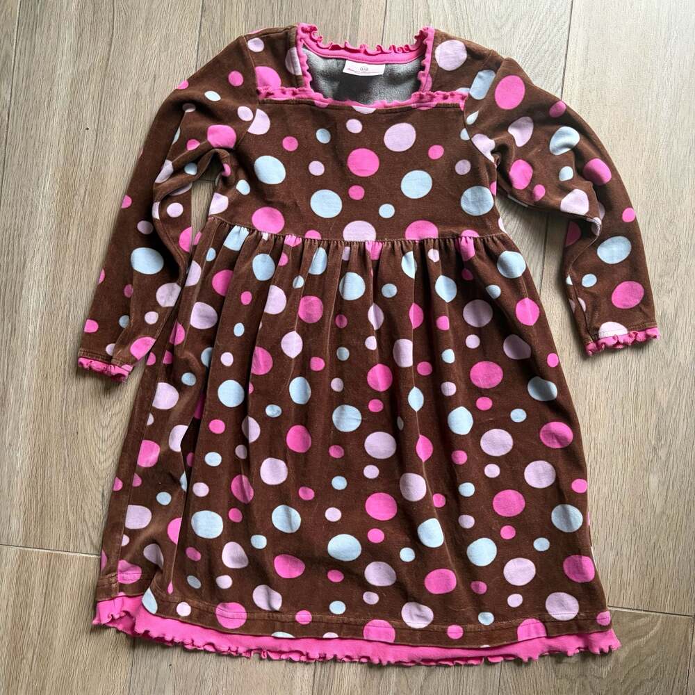 Hanna Andersson Brown Polka Dot Velour Dress Size 110